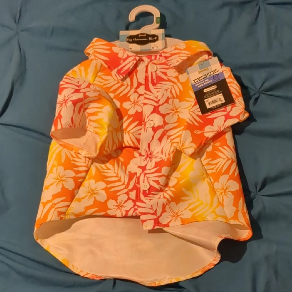🌸 NWT Tropical Hawaiian Floral Dog Shirt Orange Yellow Pet Tee Size Large